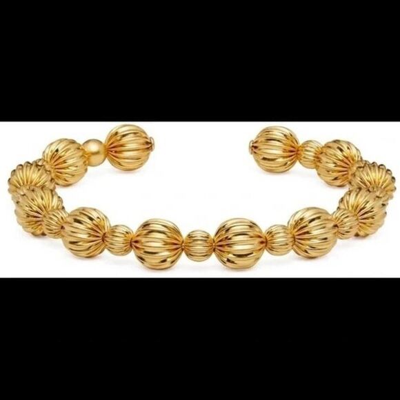 NWT Tory Burch Gold Bead Fluted Cuff Bracelet - Picture 2 of 5